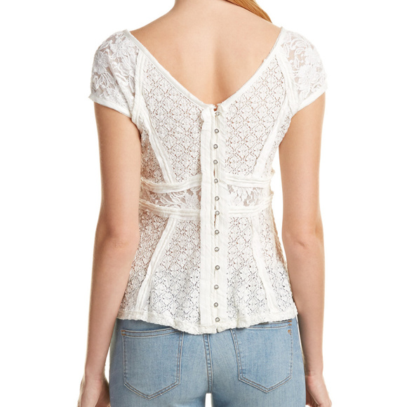 Free People Top Blouse Lace Boho Tee Sz Large NWT - Picture 3 of 5